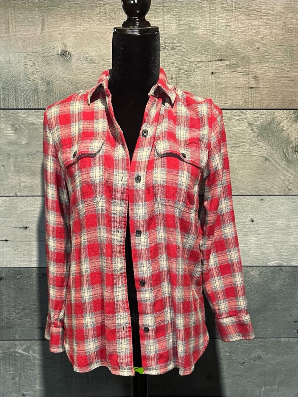 Madewell Fairfax Plaid Ex-Boyfriend Flannel Shirt Red Cream Button Down XS